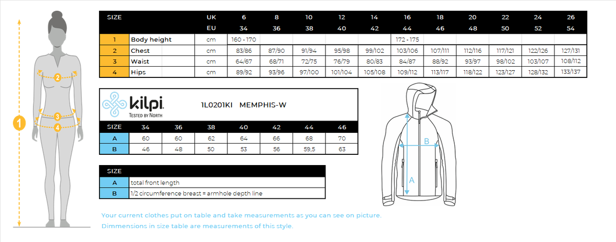 Sweat-shirt fonctionnel pour femmes Kilpi MEMPHIS-W – Size chart