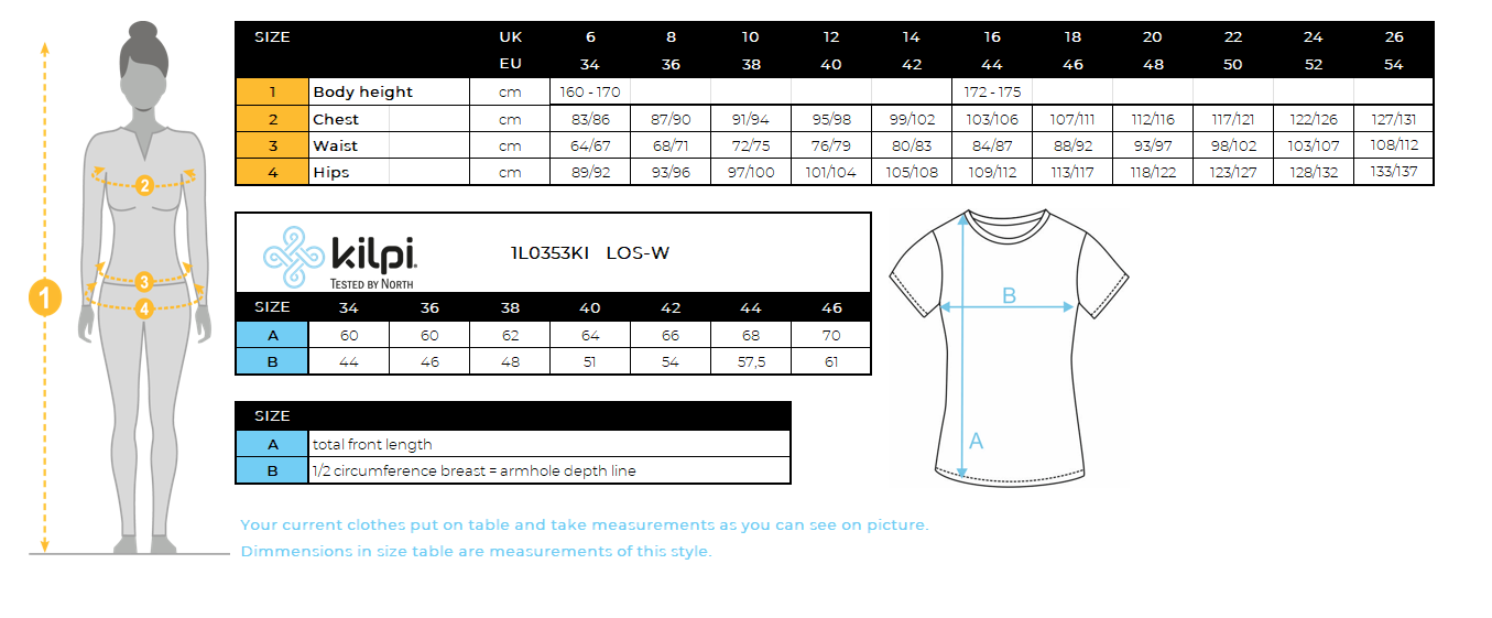 T-shirt en coton pour femmes Kilpi LOS-W – Size chart