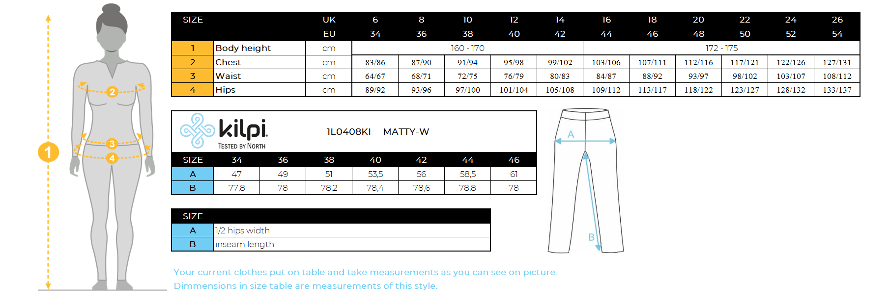 Pantalon de survêtement en coton pour femme Kilpi MATTY-W – Size chart
