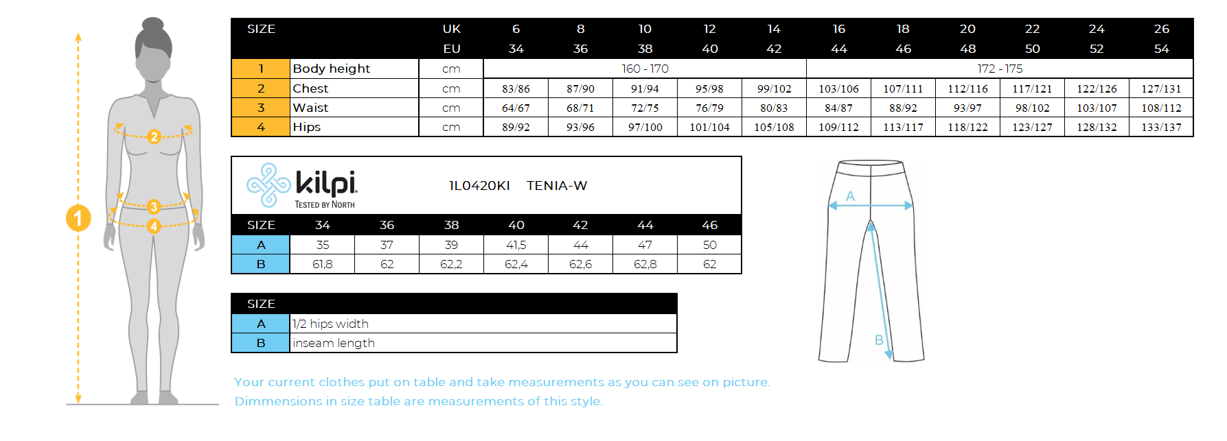 Legging de sport femme Kilpi TENIA-W – Size chart