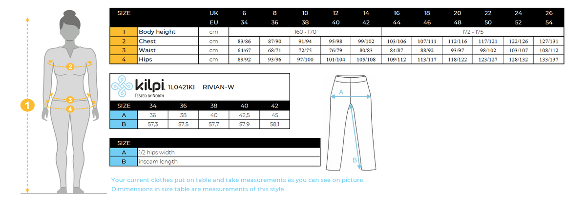 Legging fitness femme Kilpi RIVIAN-W – Size chart