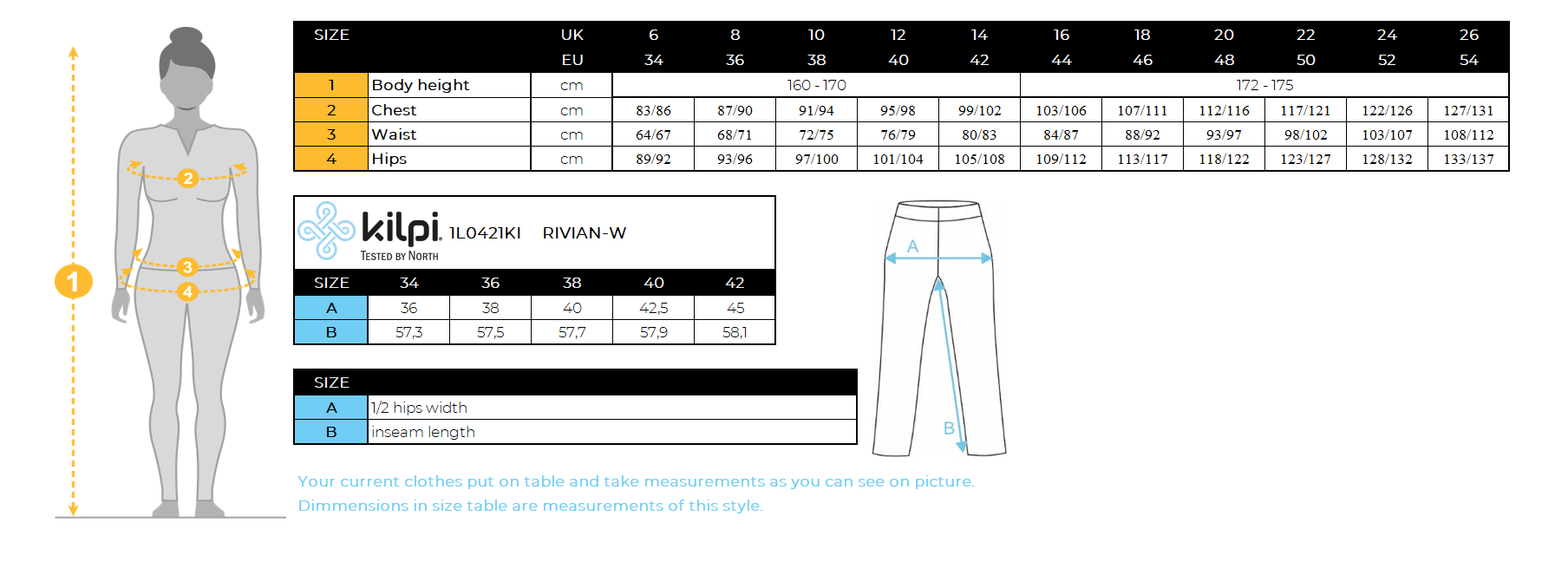 Legging fitness femme Kilpi RIVIAN-W – Size chart