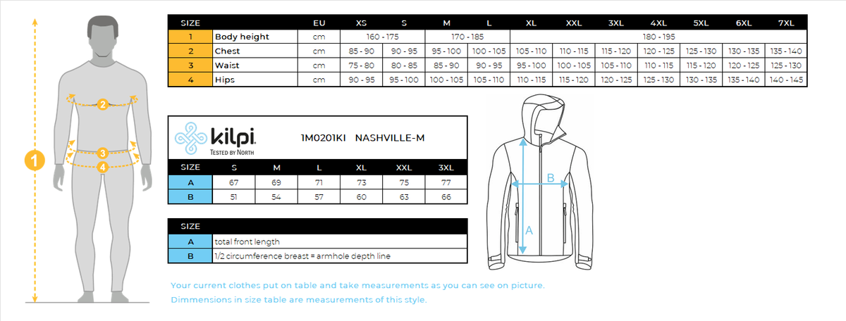 Sweat-shirt fonctionnel pour hommes Kilpi NASHVILLE-M – Size chart