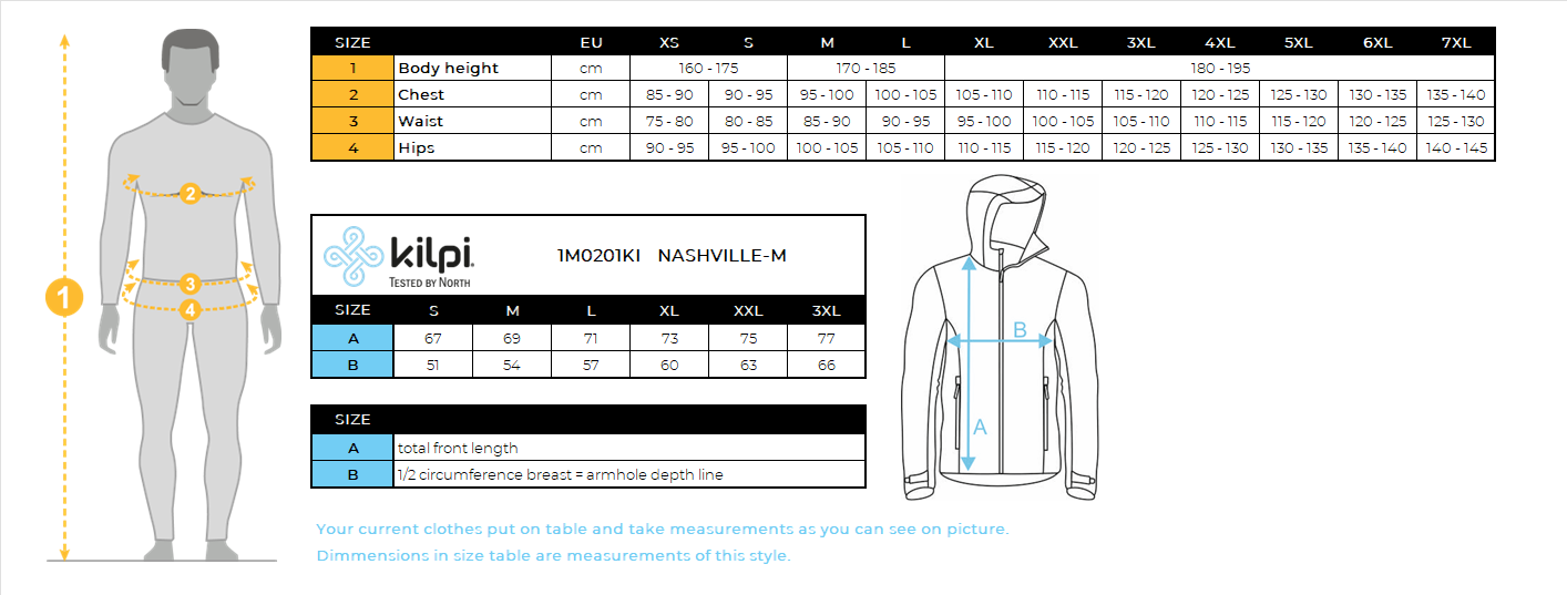 Sweat-shirt fonctionnel pour hommes Kilpi NASHVILLE-M – Size chart