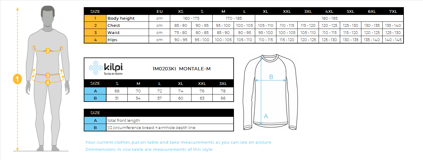 Sweat-shirt de sport pour hommes Kilpi MONTALE-M – Size chart