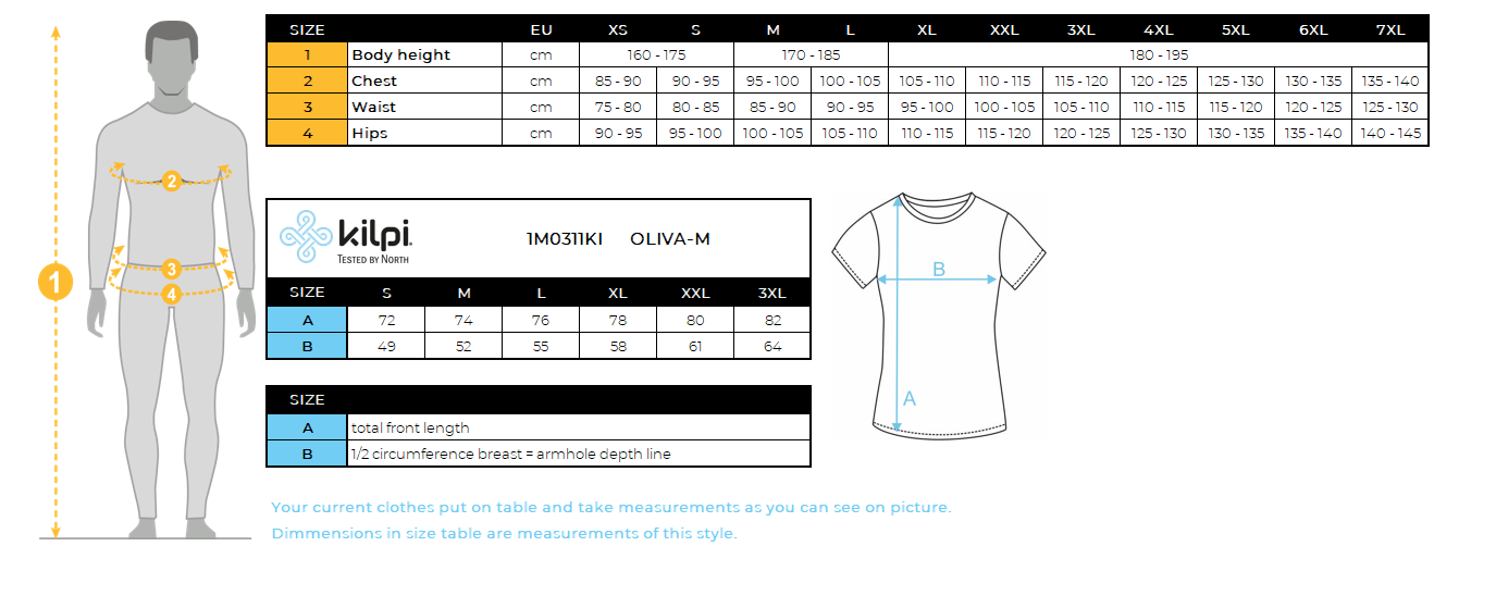 Polo fonctionnel pour hommes Kilpi OLIVA-M – Size chart