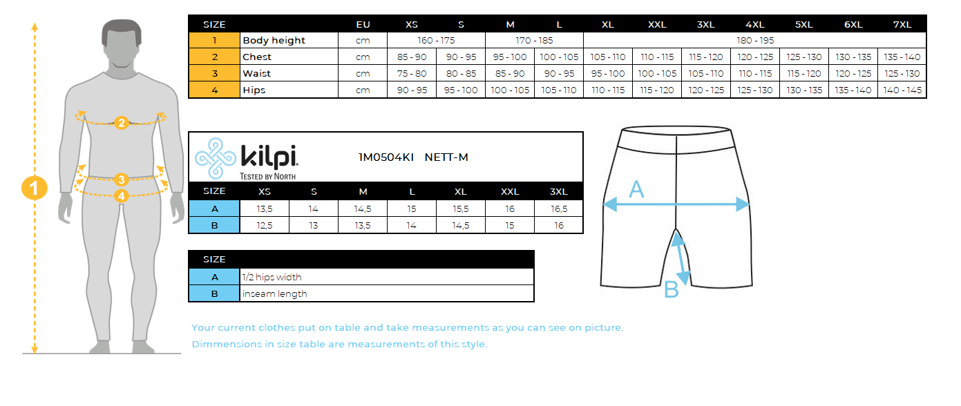 Sous-vêtement technique homme Kilpi 2P NETT-M – Size chart