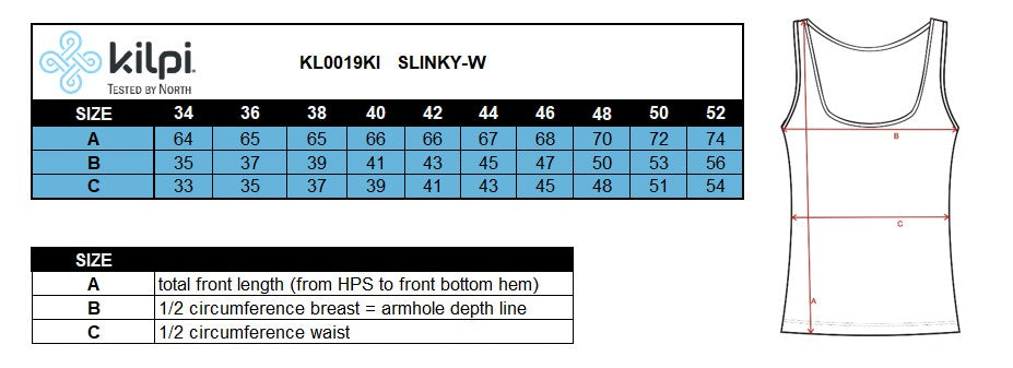 Top/débardeur femme Kilpi SLINKY-W – Size chart
