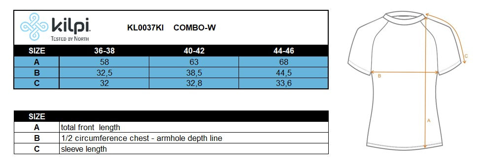 Maillot de cyclisme femme Kilpi COMBO-W – Size chart