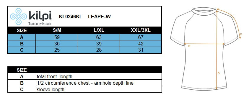 T-shirt fonctionnel pour femmes Kilpi LEAPE-W – Size chart