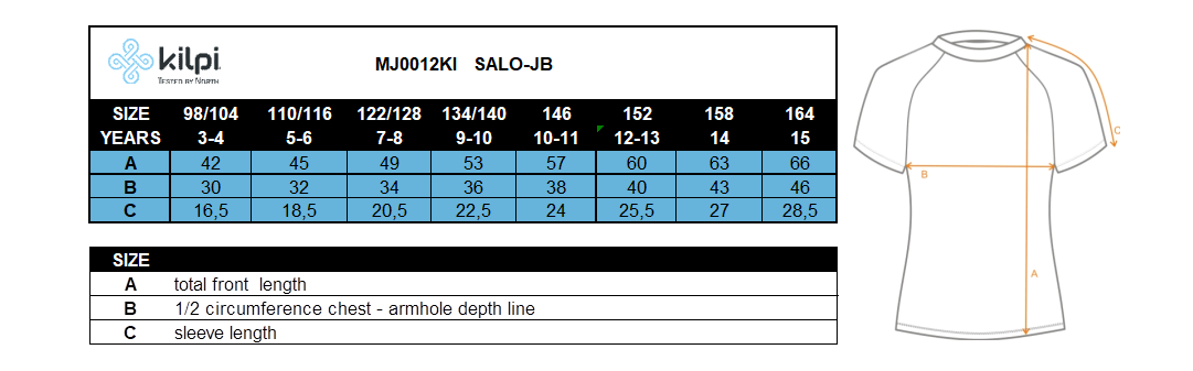 T-shirt en coton garçon Kilpi SALO-JB – Size chart