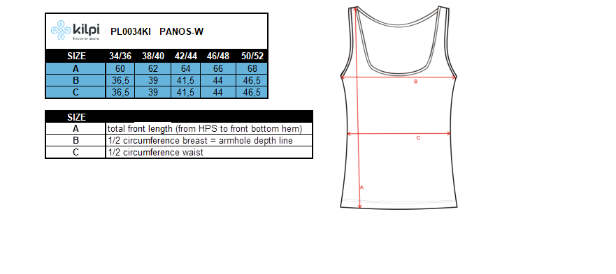 Haut sans couture femme Kilpi PANOS-W – Size chart