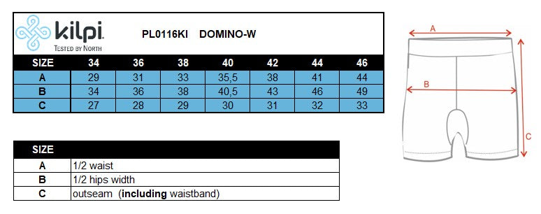 Short femme legging fonctionnel Kilpi DOMINO-W – Size chart