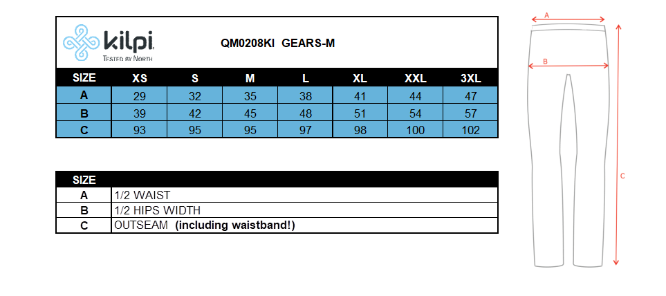 Legging de course homme Kilpi GEARS-M – Size chart