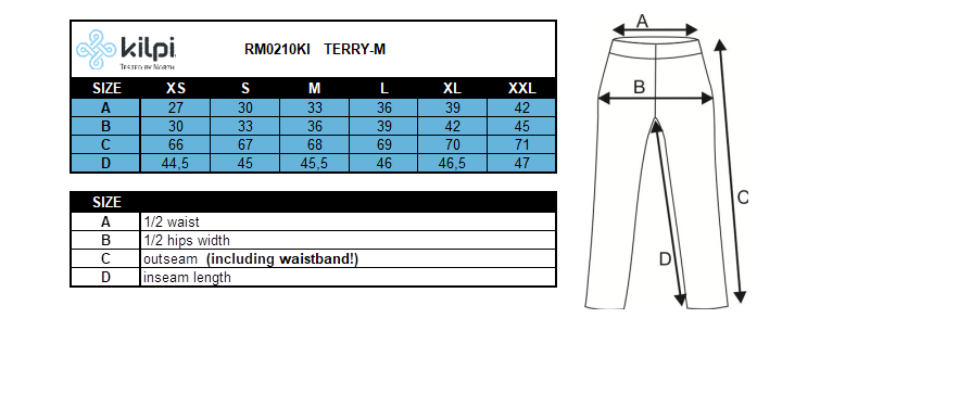 Legging 3/4 de running homme Kilpi TERRY-M – Size chart
