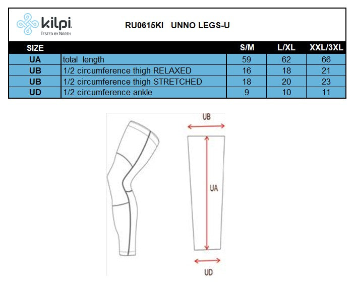 Jambières unisexe Kilpi UNNO LEGS-U – Size chart