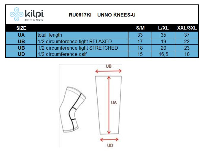 Genouillères unisexe Kilpi UNNO KNEES-U – Size chart