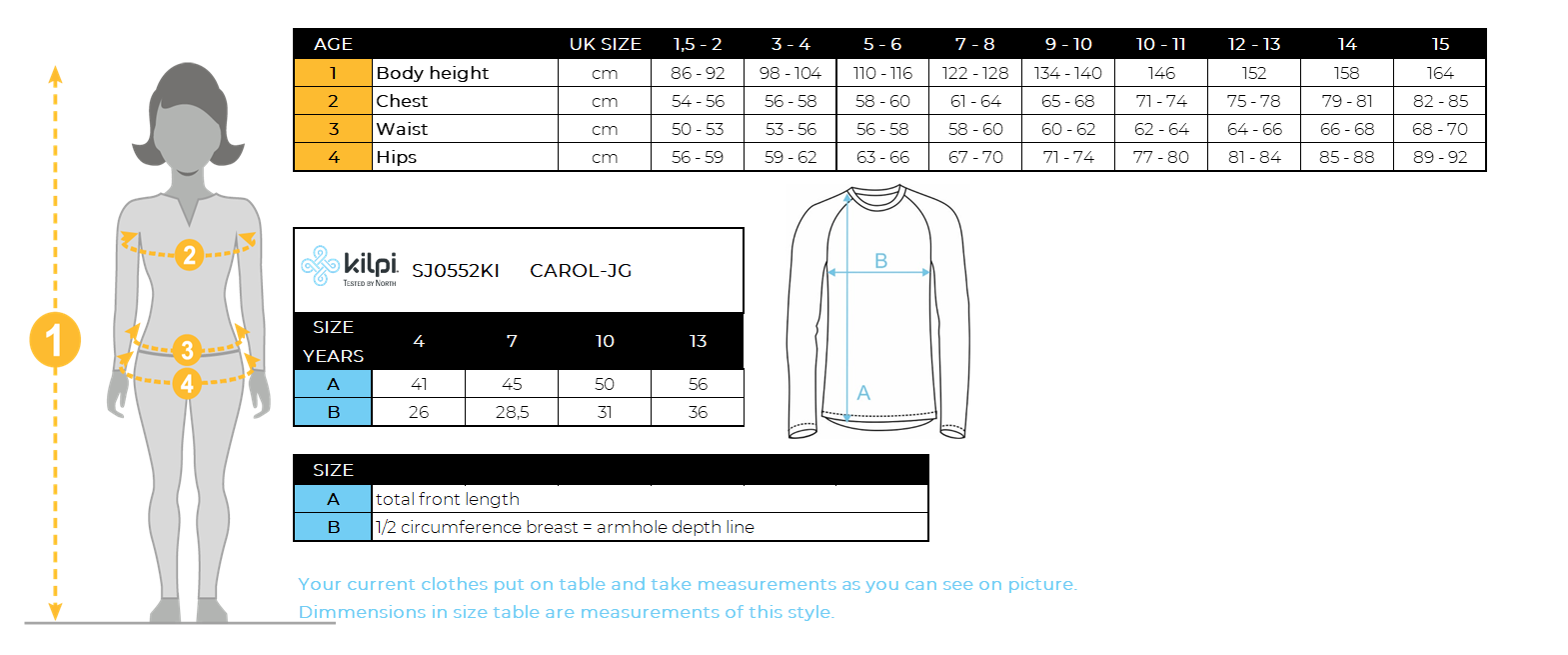 Sous-vêtement thermique fille Kilpi CAROL-JG – Size chart