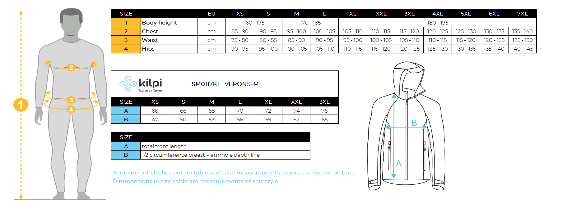 Doudoune homme Kilpi VERONS-M – Size chart