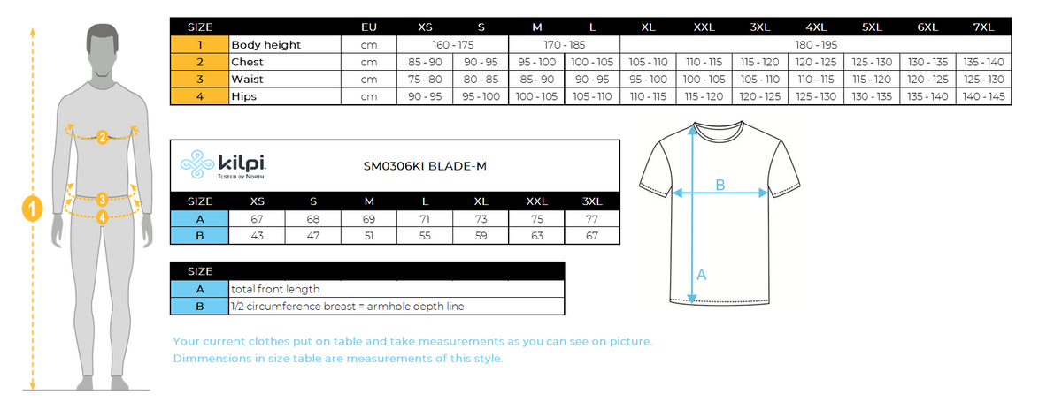 T-shirt homme Kilpi BLADE-M – Size chart