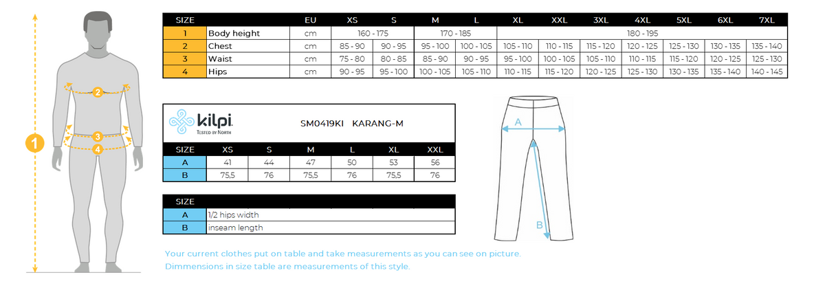Legging cross country homme Kilpi KARANG-M – Size chart