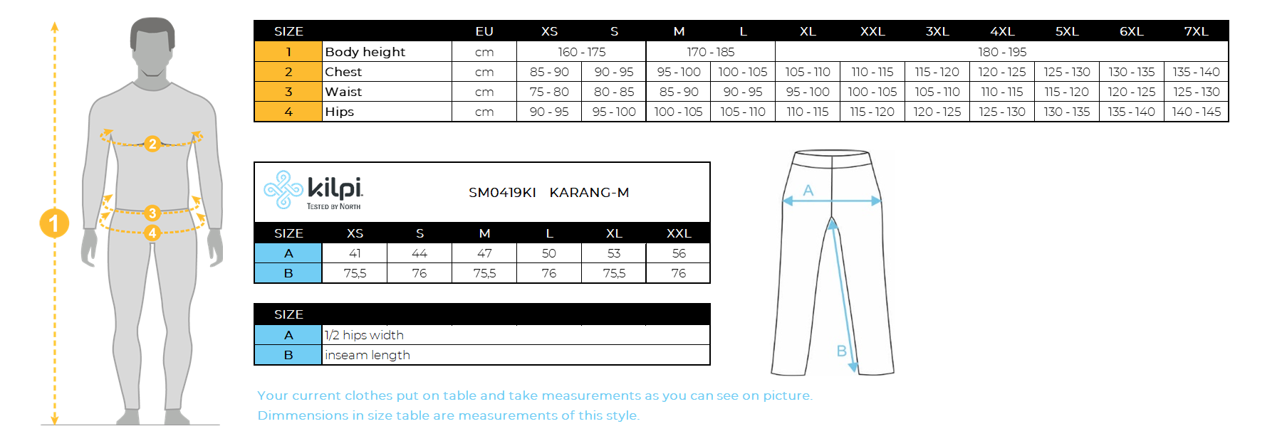 Legging cross country homme Kilpi KARANG-M – Size chart