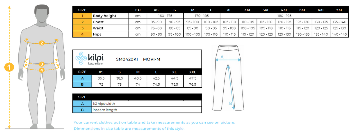 Legging de cyclisme homme Kilpi MOVI-M – Size chart