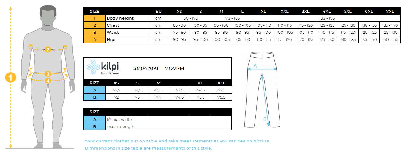 Legging de cyclisme homme Kilpi MOVI-M – Size chart