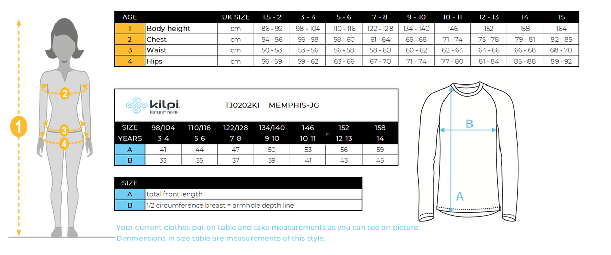 Sweat technique fille Kilpi MEMPHIS-JG – Size chart