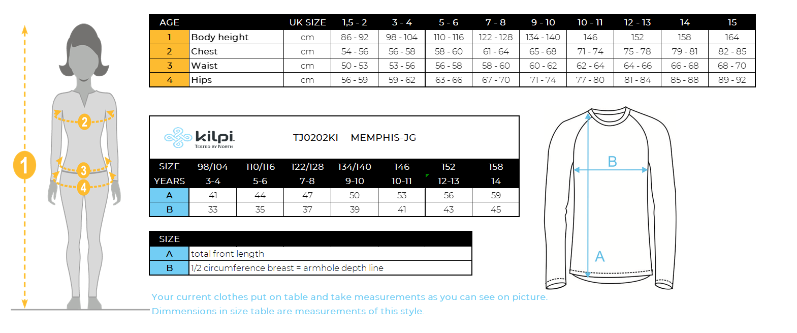 Sweat technique fille Kilpi MEMPHIS-JG – Size chart
