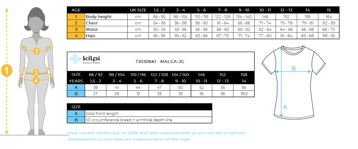 T-shirt Fille Kilpi MALGA-JG – Size chart