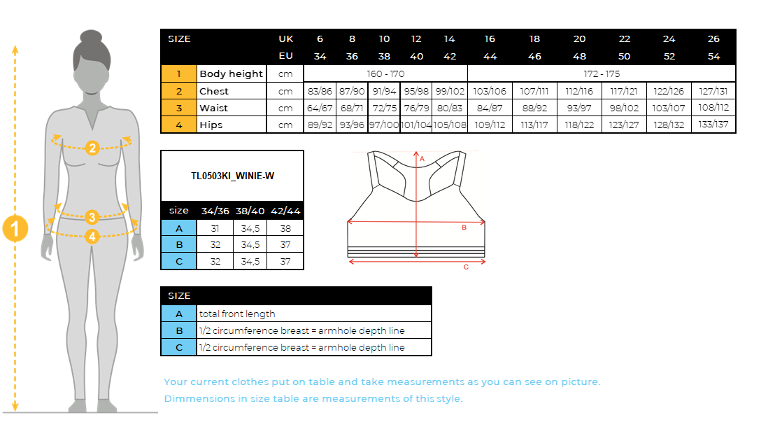 Brassière de sport sans couture femme Kilpi WINIE-W – Size chart