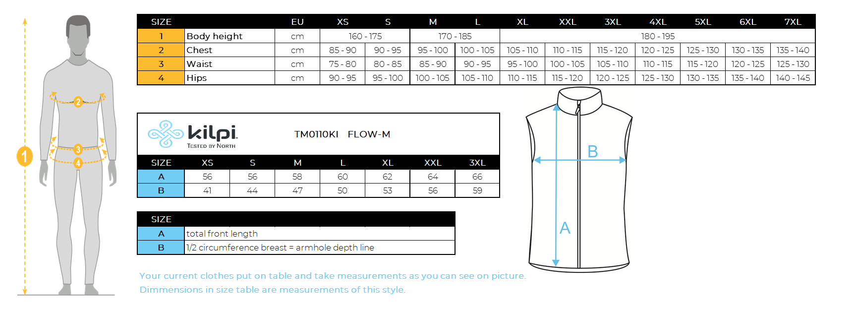 Gilet de cyclisme homme Kilpi FLOW-M – Size chart
