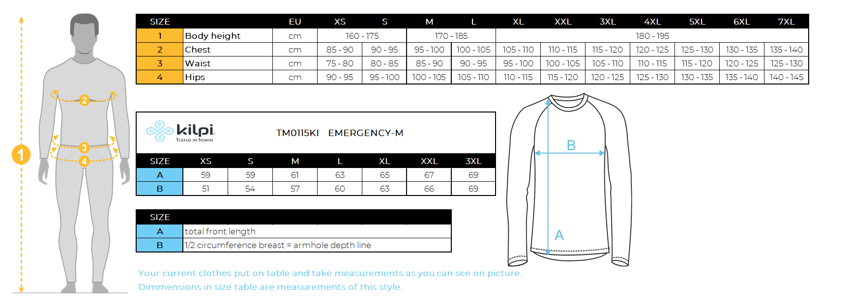 Veste de cyclisme homme Kilpi EMERGENCY-M – Size chart
