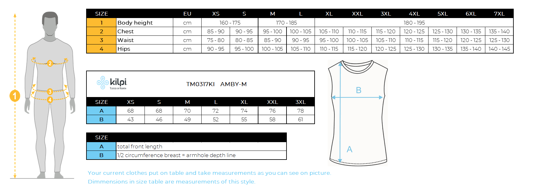 Haut de running homme Kilpi AMBY-M – Size chart