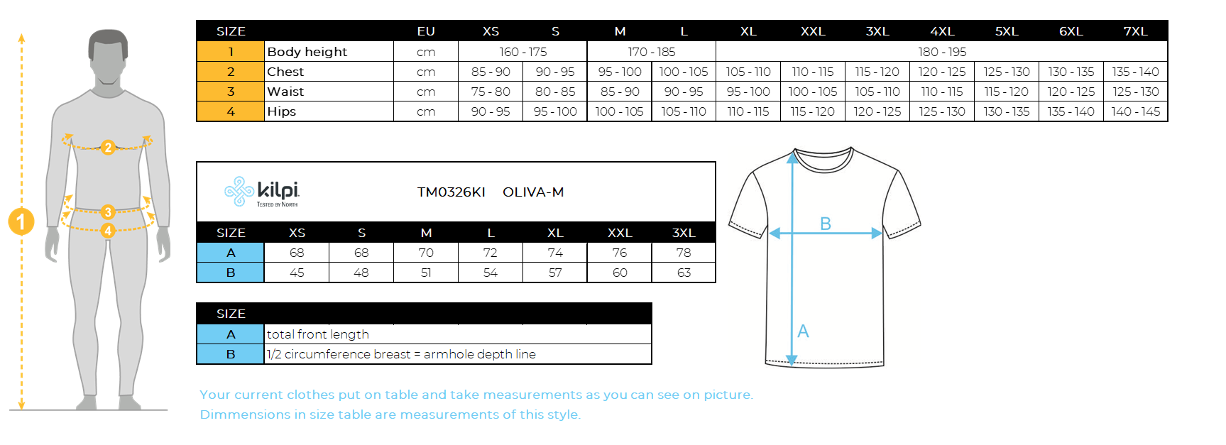 Polo homme Kilpi OLIVA-M – Size chart