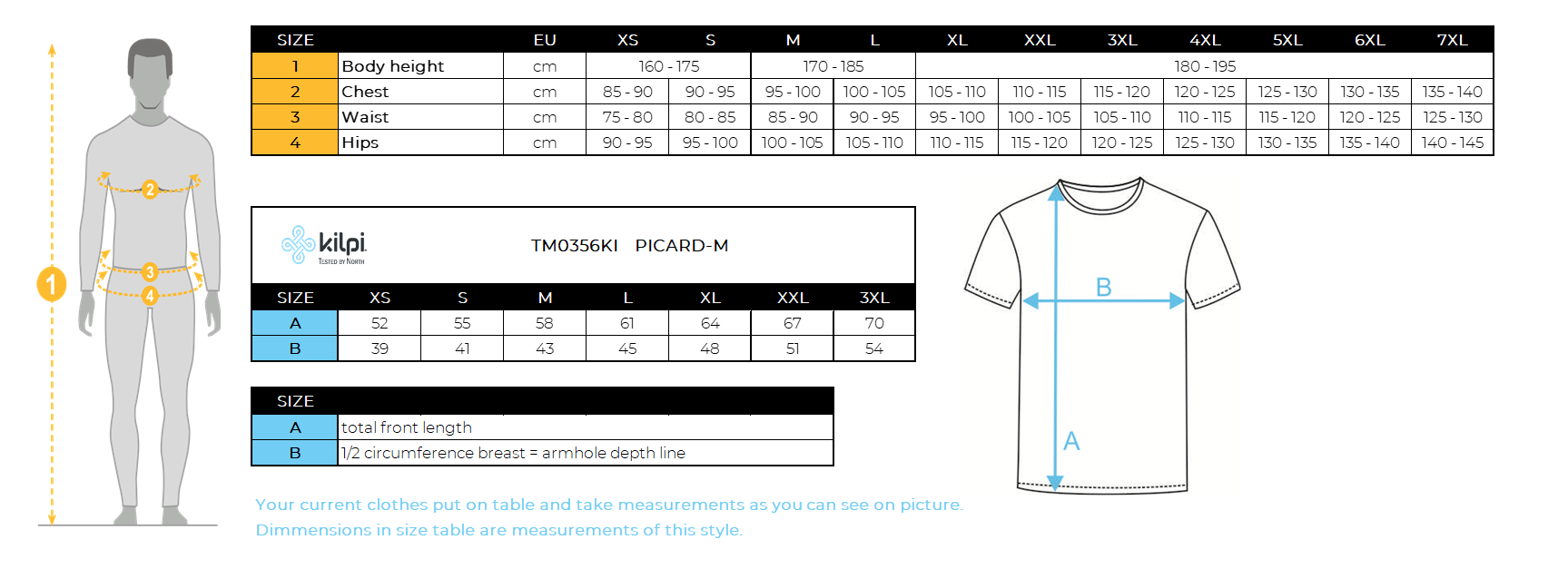 Men's cycling jersey Kilpi PICARD-M – Size chart