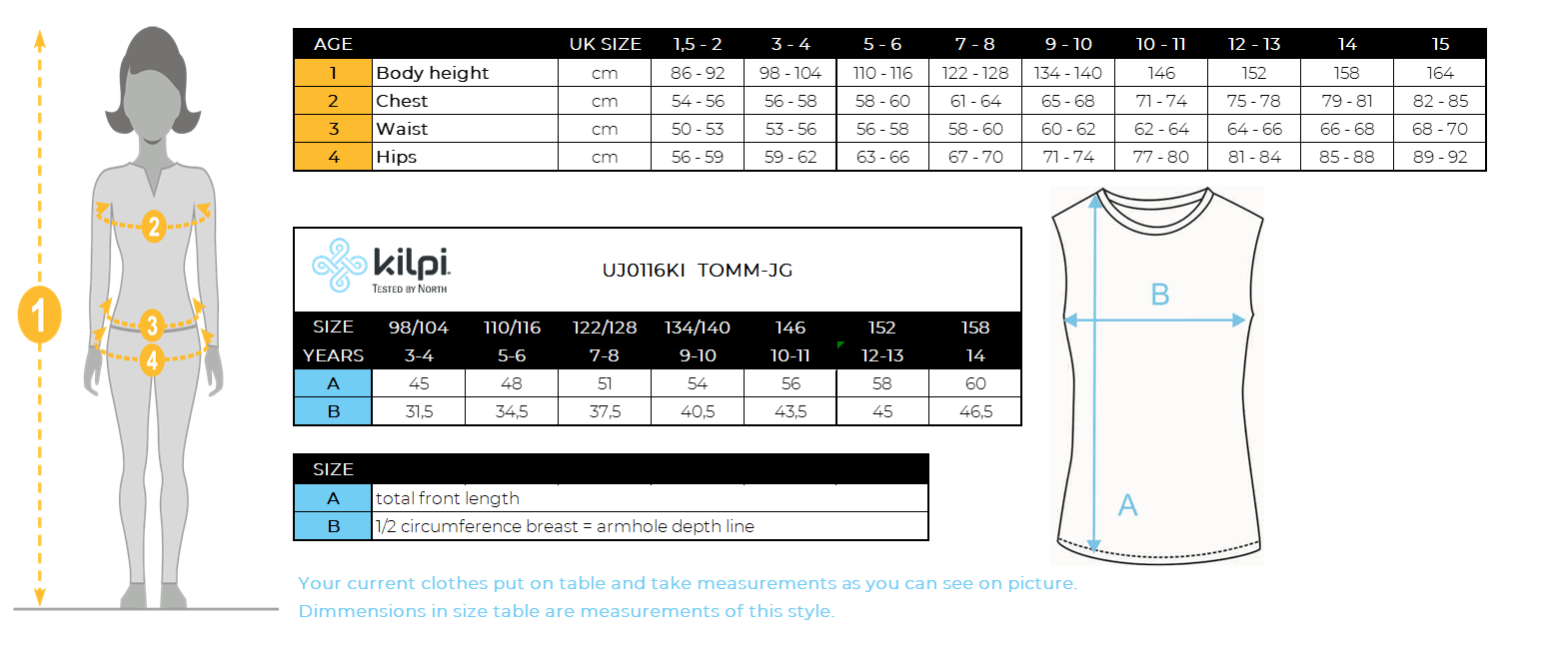 Gilet isolant fille Kilpi TOMM-JG – Size chart