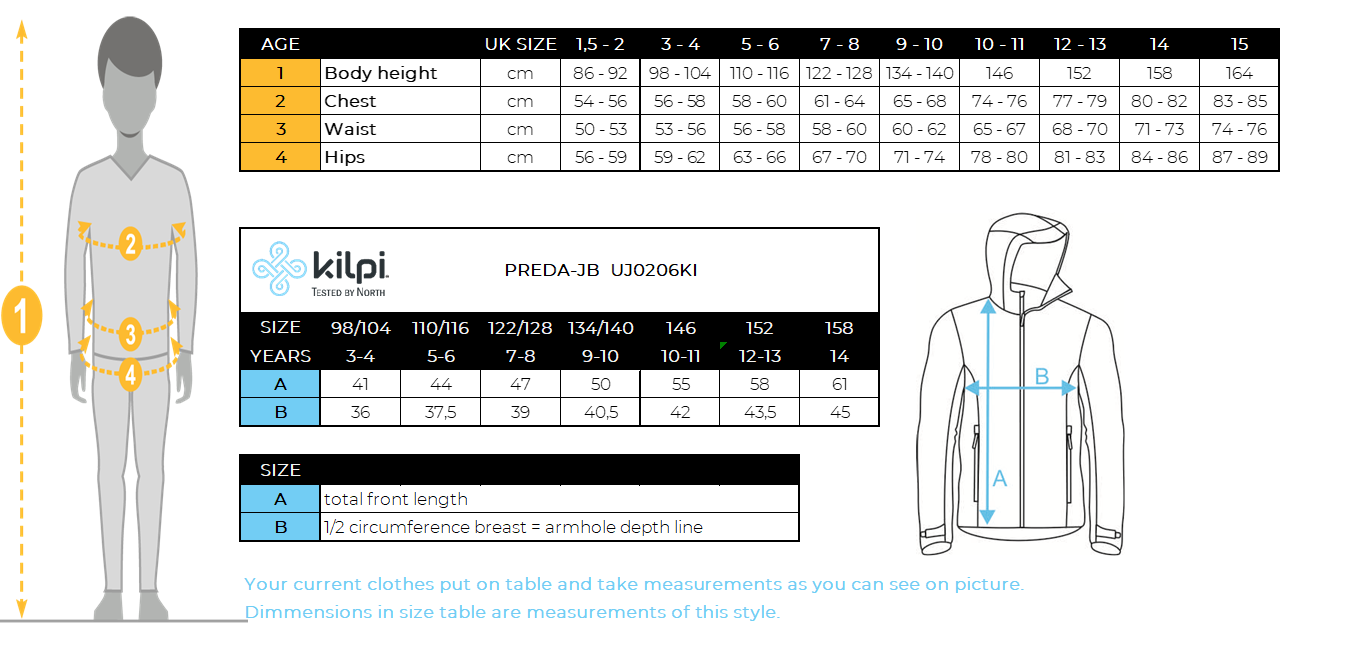Sweat-shirt en coton garçon Kilpi PREDA-JB – Size chart