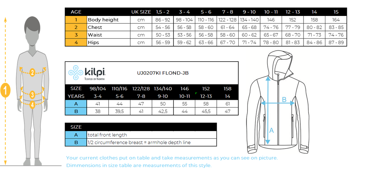 Sweat polaire garçon Kilpi FLOND-JB – Size chart