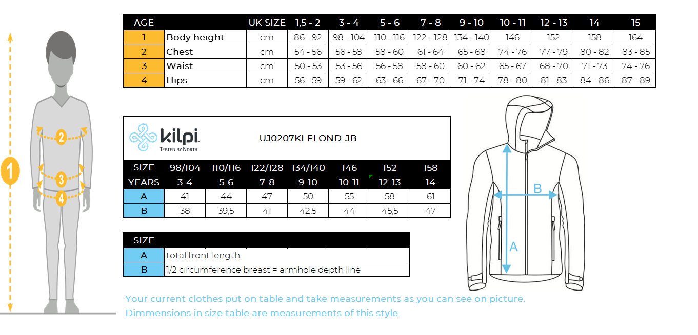 Sweat polaire garçon Kilpi FLOND-JB – Size chart