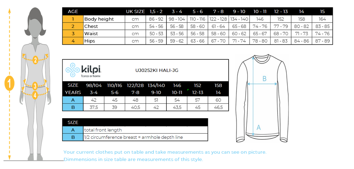 Sweat-shirt en coton fille Kilpi HALI-JG – Size chart