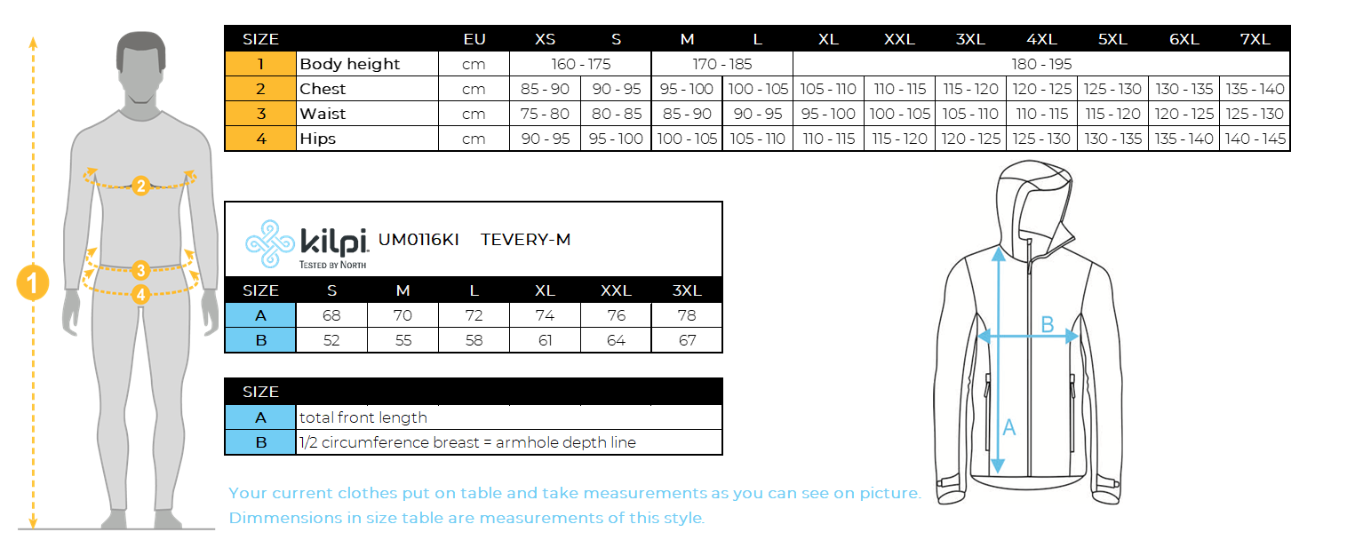 Doudoune homme Kilpi TEVERY-M – Size chart