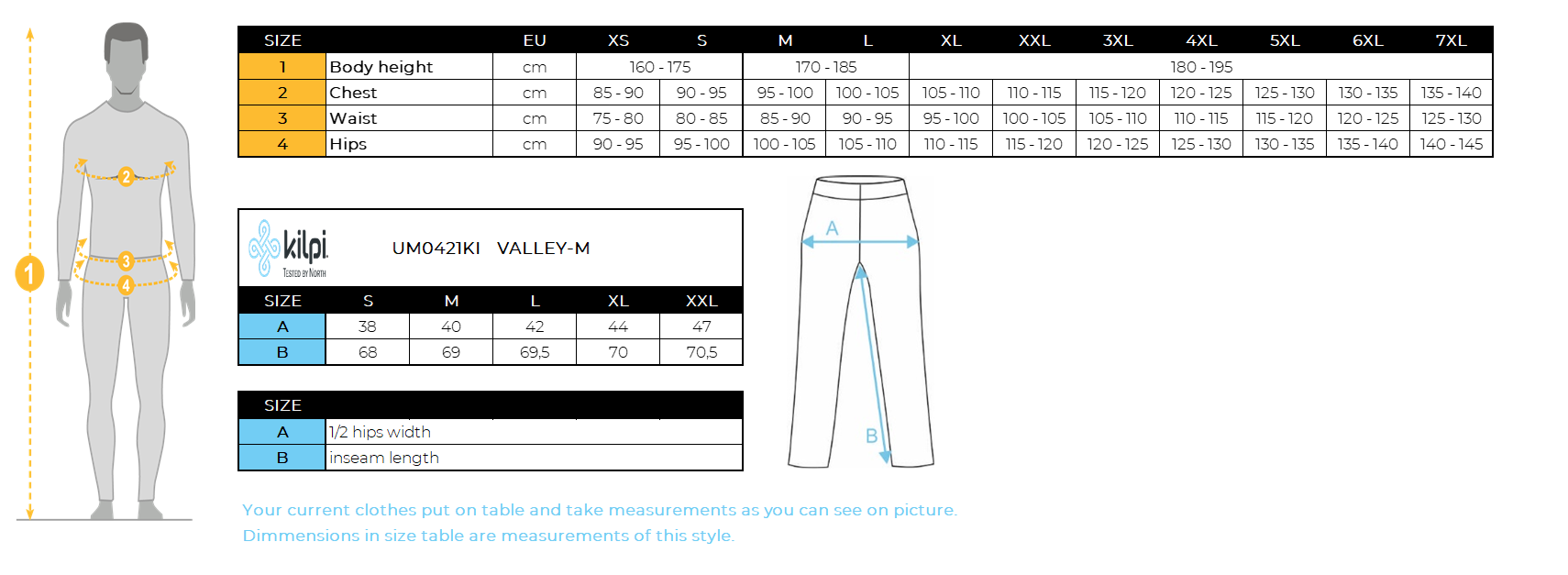 Pantalon de cyclisme homme Kilpi VALLEY-M – Size chart