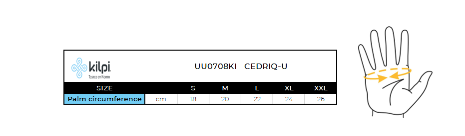 Gants de ski Kilpi CEDRIQ-U – Size chart