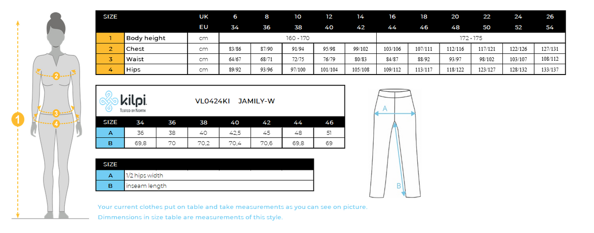 Legging fitness femme Kilpi JAMILY-W – Size chart