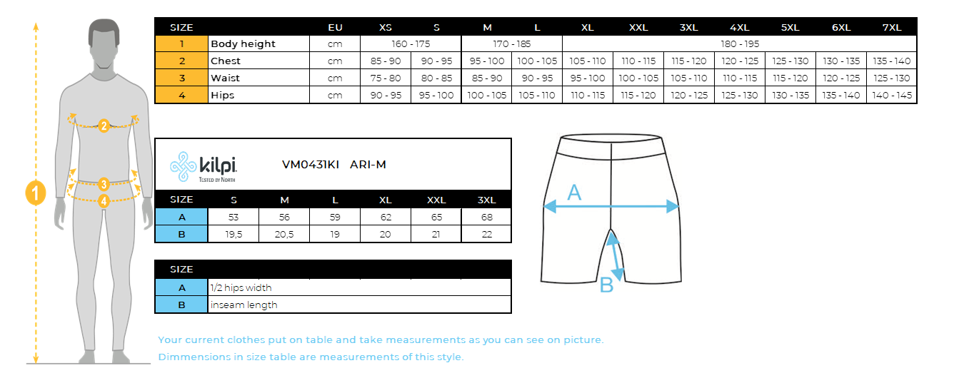 Short de bain homme Kilpi ARI-M – Size chart