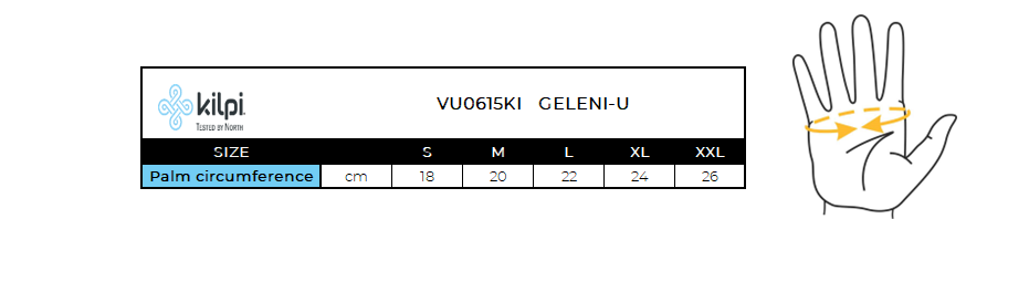Gants de cyclisme Kilpi GELENI-U – Size chart
