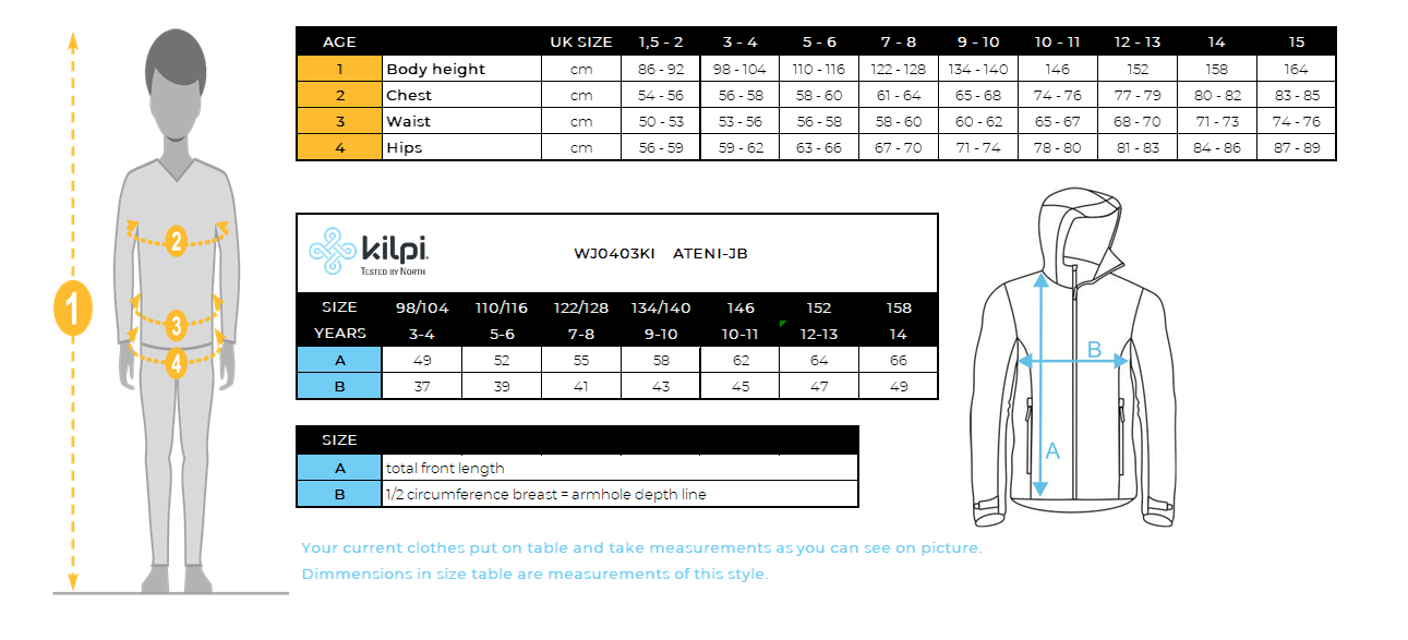 Veste de ski garçon Kilpi ATENI-JB – Size chart
