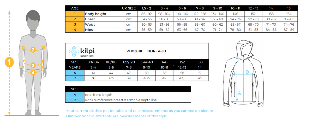 Sweat à capuche polaire poilu garçon Kilpi NORKA-JB – Size chart